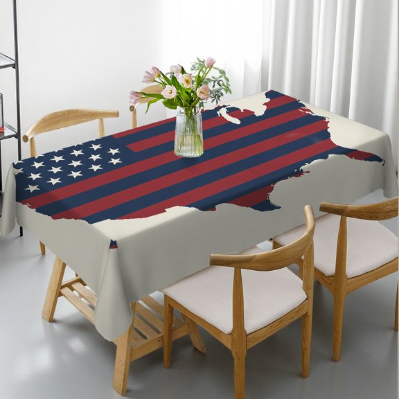 RKSupls Usa Map Flag Print Rectangle Dining Tablecloth, Festive Table Setting 2D Flat Printing, Usa Map Flag