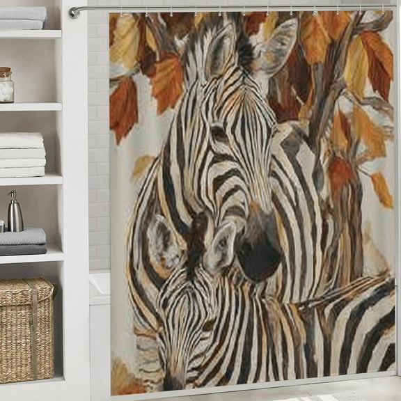 RKSupls Valentine's Day Shower Curtain, Autumn Zebra Waterproof Shower Curtain with Hooks for Home Bathtub Bathroom  Decor Washable Curtains, 72x72 in