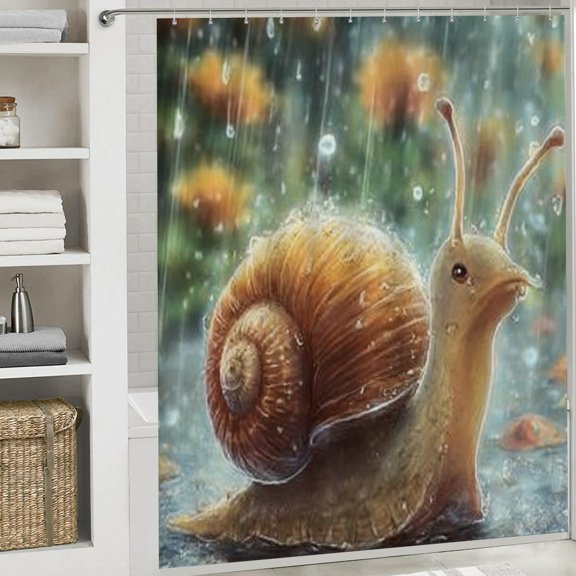 RKSupls Valentine's Day Shower Curtain, Lovely Snails Waterproof Shower Curtain with Hooks for Home Bathtub Bathroom Decor Washable Curtains, 72x72 in