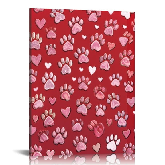 RKSupls Valentines Day Dog Cat Paw Canvas Wall Art, Canvas Prints Wall Art for Living Room Bedroom Entryway Office, Art Print Painting for New Year Home Decorations,16x20in