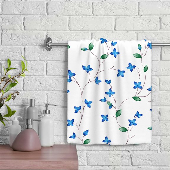 RKSupls Vector Blue Flower Seamless Pattern Polyester Hand Towel, QuickDry Absorbent, GiftReady for Festive Seasonal Home Bathroom Shower Daily Use, 29.5x13.8 In