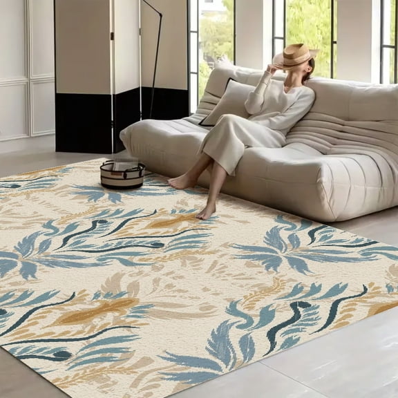 RKSupls Vector Seamless Floral Pattern  Soft Fluffy Velvet Area Rug   for Living Room Bedroom, Non-Slip Washable Carpet, Modern Minimalist Home Decor Floor Mat