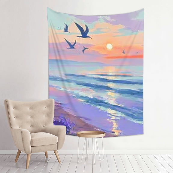 RKSupls Vertical Tapestry Wall Hanging, Beach Sunset Seagull Tapestry Wall Decor for Bedroom, Dorm Room, Living Room, Apartment, College Dorm Home Decor