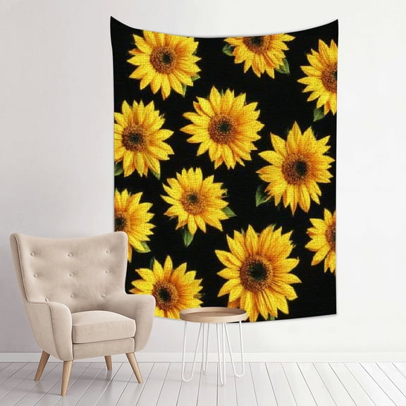 RKSupls Vertical Tapestry Wall Hanging, Black Background Sunflower Tapestry Wall Decor for Bedroom Dorm Room Living Room Apartment College Dorm Home Decor