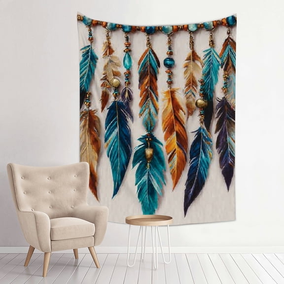 RKSupls Vertical Tapestry Wall Hanging, Boho Feather Bead Tapestry Wall Decor for Bedroom, Dorm Room, Living Room, Apartment, College Dorm Home Decor