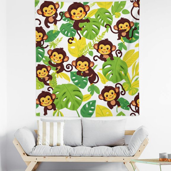 RKSupls Vertical Tapestry Wall Hanging, Cartoon Monkey Tropical Leaf Pattern Tapestry Wall Decor for Bedroom, Dorm Room, Living Room, Apartment, College Dorm Home Decor