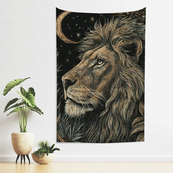 RKSupls Vertical Tapestry Wall Hanging, Celestial Lion Moon Star Line Art Tapestry Wall Decor for Bedroom, Dorm Room, Living Room, Apartment, College Dorm Home Decor
