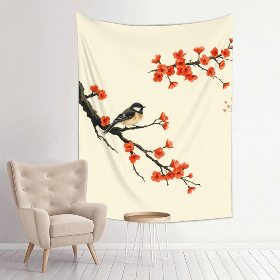 RKSupls Vertical Tapestry Wall Hanging, Chinese Style Plum Blossom Bird Tapestry Wall Decor for Bedroom, Dorm Room, Living Room, Apartment, College Dorm Home Decor