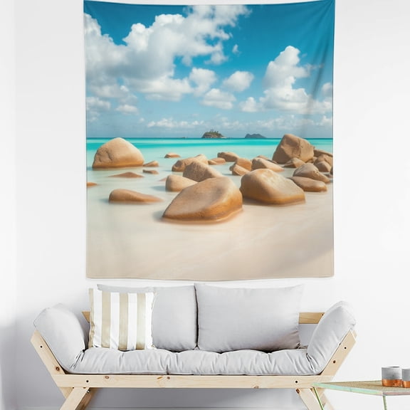 RKSupls Vertical Tapestry Wall Hanging, Coastal Beach Rock Turquoise Ocean Tapestry Wall Decor for Bedroom, Dorm Room, Living Room, Apartment, College Dorm Home Decor