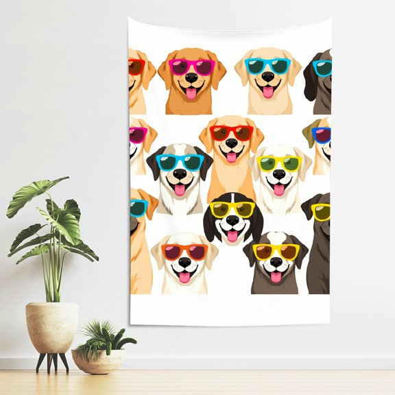 RKSupls Vertical Tapestry Wall Hanging, Cool Dogs Colorful Sunglasses Group Tapestry Wall Decor for Bedroom, Dorm Room, Living Room, Apartment, College Dorm Home Decor