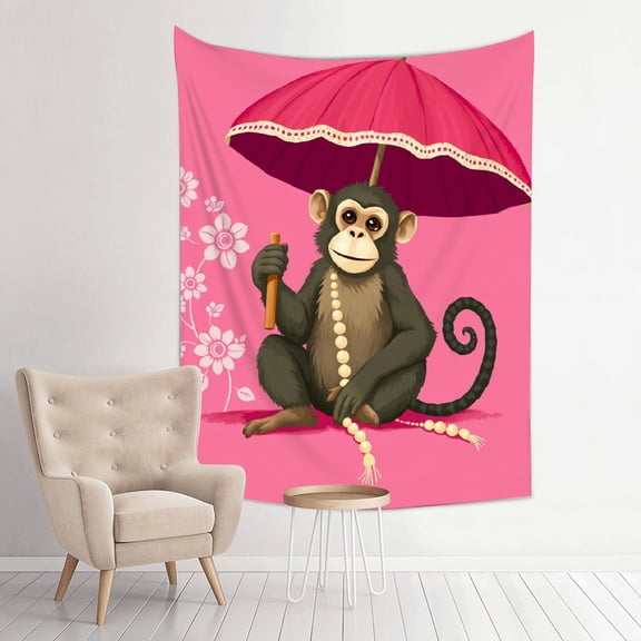 RKSupls Vertical Tapestry Wall Hanging, Cute Monkey Red Umbrella Tapestry Wall Decor for Bedroom, Dorm Room, Living Room, Apartment, College Dorm Home Decor