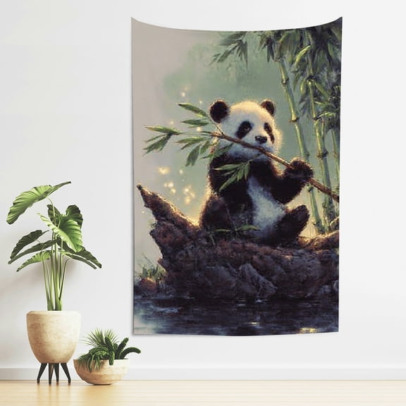 RKSupls Vertical Tapestry Wall Hanging, Cute Panda Bamboo Tapestry Wall Decor for Bedroom, Dorm Room, Living Room, Apartment, College Dorm Home Decor