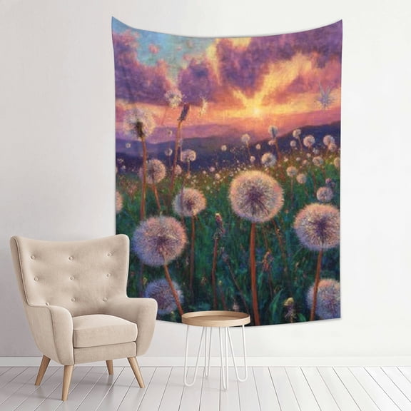 RKSupls Vertical Tapestry Wall Hanging, Dandelion Field Sunset Tapestry Wall Decor for Bedroom, Dorm Room, Living Room, Apartment, College Dorm Home Decor