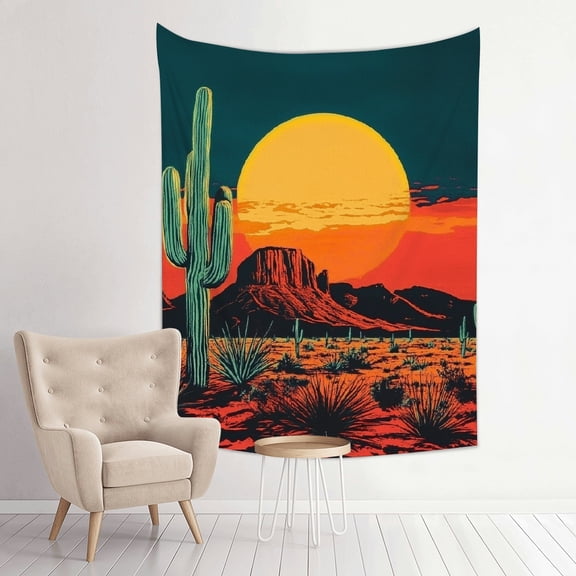 RKSupls Vertical Tapestry Wall Hanging, Desert Cactus Sunset Tapestry Wall Decor for Bedroom, Dorm Room, Living Room, Apartment, College Dorm Home Decor