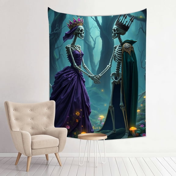 RKSupls Vertical Tapestry Wall Hanging, Gothic Skeleton King Queen Tapestry Wall Decor for Bedroom, Dorm Room, Living Room, Apartment, College Dorm Home Decor