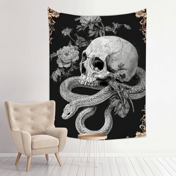RKSupls Vertical Tapestry Wall Hanging, Gothic Skull Snake Rose Tapestry Wall Decor for Bedroom Dorm Room Living Room Apartment College Dorm Home Decor