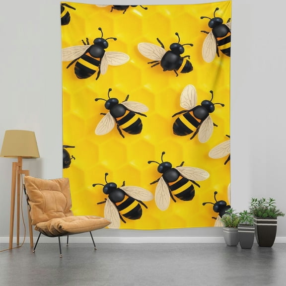 RKSupls Vertical Tapestry Wall Hanging, Honeycomb Bumblebee Pattern Cute Pollinator Insect Tapestry Wall Decor for Bedroom, Dorm, Living Room, Apartment, College Dorm Home Decor