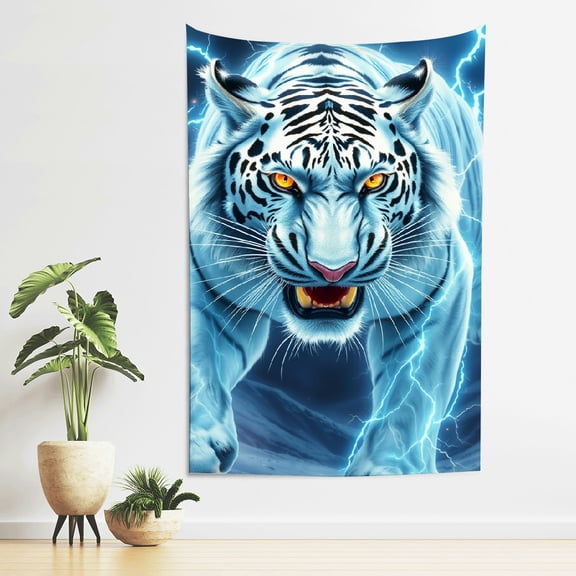 RKSupls Vertical Tapestry Wall Hanging, Lightning White Tiger Tapestry Wall Decor for Bedroom, Dorm Room, Living Room, Apartment, College Dorm Home Decor