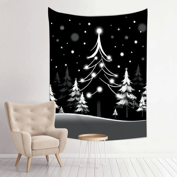 RKSupls Vertical Tapestry Wall Hanging, Minimalist White Christmas Tree Snowy Winter Tapestry Wall Decor for Bedroom, Dorm, Living Room, Apartment, College Dorm Home Decor