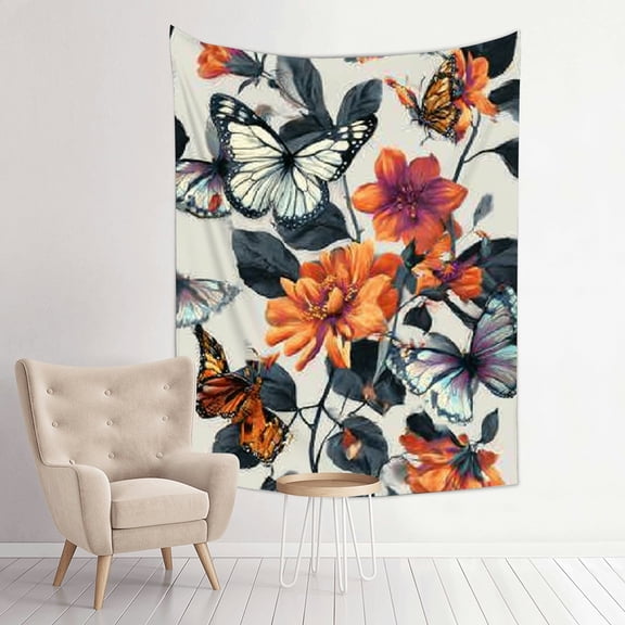 RKSupls Vertical Tapestry Wall Hanging, Monarch Butterfly Floral Tapestry Wall Decor for Bedroom, Dorm Room, Living Room, Apartment, College Dorm Home Decor
