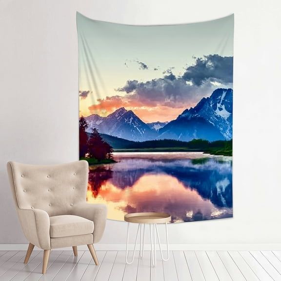 RKSupls Vertical Tapestry Wall Hanging, Mountain Lake Sunset Reflection Tapestry Wall Decor for Bedroom, Dorm Room, Living Room, Apartment, College Dorm Home Decor