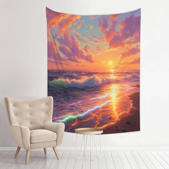 RKSupls Vertical Tapestry Wall Hanging, Neon Beach Sunset Wave Tapestry Wall Decor for Bedroom, Dorm Room, Living Room, Apartment, College Dorm Home Decor