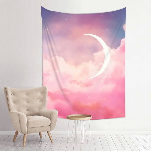 RKSupls Vertical Tapestry Wall Hanging, Pink Moon Clouds Night Print, Vertical Tapestry Wall Hanging for Bedroom Dorm Living Room Apartment Home Decor