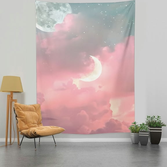 RKSupls Vertical Tapestry Wall Hanging, Pink Moon Clouds Sky Print, Vertical Tapestry Wall Hanging for Bedroom Dorm Living Room Apartment Home Decor