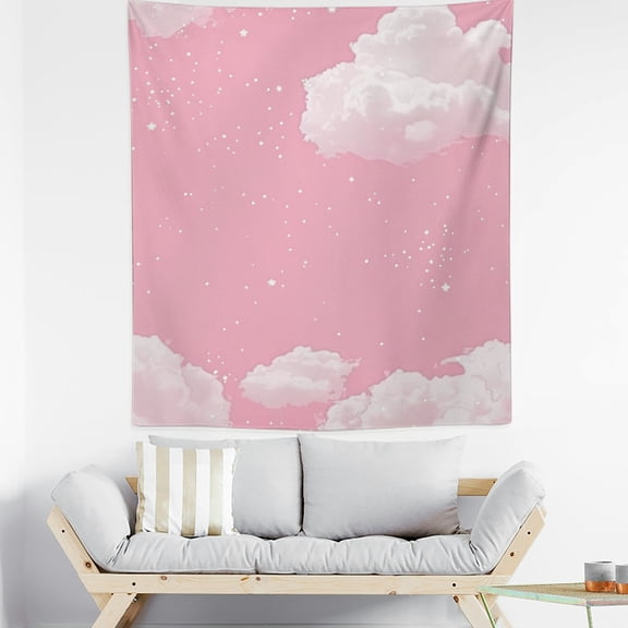 RKSupls Vertical Tapestry Wall Hanging, Pink Sky Clouds Stars Print, Vertical Tapestry Wall Hanging for Bedroom Dorm Living Room Apartment Home Decor