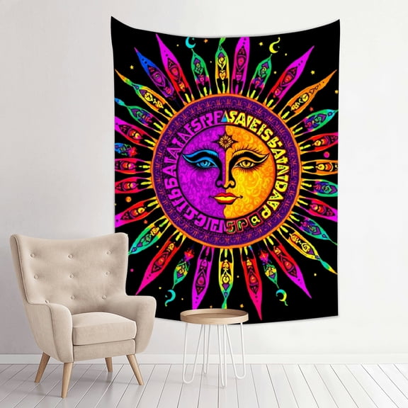 RKSupls Vertical Tapestry Wall Hanging, Psychedelic Sun Face Moon Star Celestial Tapestry Wall Decor for Bedroom, Dorm Room, Living Room, Apartment, College Dorm Home Decor