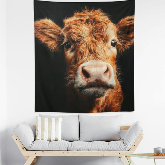 RKSupls Vertical Tapestry Wall Hanging, Rustic Gentle Realistic Brown Farm Cow Tapestry Wall Decor for Bedroom, Dorm Room, Living Room, Apartment, College Dorm Home Decor