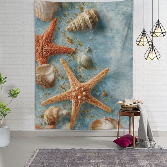 RKSupls Vertical Tapestry Wall Hanging, Seashell Starfish Beach Tapestry Wall Decor for Bedroom, Dorm Room, Living Room, Apartment, College Dorm Home Decor