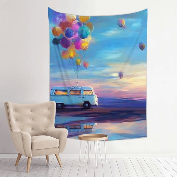 RKSupls Vertical Tapestry Wall Hanging, Van with Balloons Sunset Tapestry Wall Decor for Bedroom, Dorm Room, Living Room, Apartment, College Dorm Home Decor