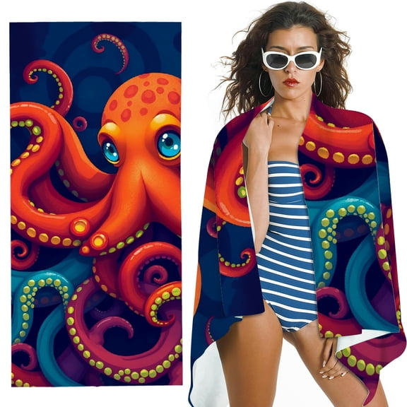 RKSupls Vibrant Colorful Octopus Microfiber Beach Towel, Extra Large Quick Dry Lightweight Absorbent Towel for Travel Swimming Camping, Soft Super Absorbent- 30x60 in