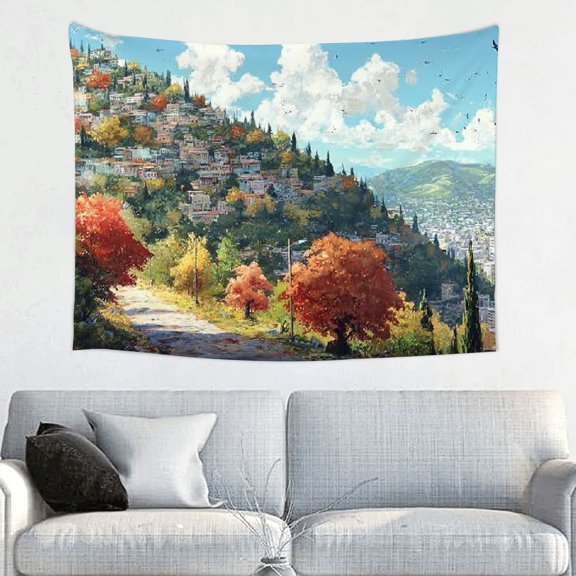 RKSupls Vibrant Fall Season Landscape Tapestry, Autumn Scenery with Red Foliage Tapestry Suitable for Hanging for Decorative Wall Hanging, Decorative Bedroom, Living Room Decoration - 40*30in