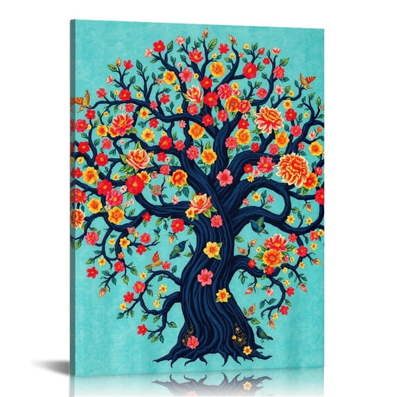 RKSupls Vibrant Floral Tree of Life Canvas Wall Art, Canvas Prints Wall Art for Living Room Bedroom Entryway Office, Art Print Painting for Home Decor