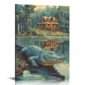 RKSupls Vintage Alligator Canvas Wall Art, Canvas Prints Wall Art for Living Room Bedroom Entryway Office, Art Print Painting for New Year Home Decorations,12x16in