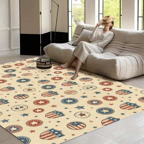 RKSupls Vintage Americana Mini Stars Badge  Soft Fluffy Velvet Area Rug   for Living Room Bedroom, Non-Slip Washable Carpet, Modern Minimalist Home Decor Floor Mat