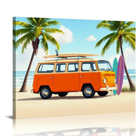 RKSupls Vintage Beach Van Surfboard Canvas Wall Art, Retro Coastal Wall Decor Print, Modern Artwork for Living Room Bedroom Office Home Decor,16x12in