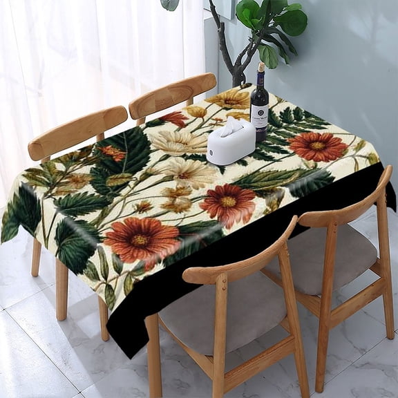 RKSupls Vintage Botanical Flowers Rectangle Dining Tablecloth, Washable Wipeable Stain & Wrinkle Resistant Polyester Tablecloth for Kitchen Picnic Party