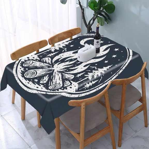 RKSupls Vintage Camper Moon Circle Rectangle Dining Tablecloth, Washable Wipeable Stain & Wrinkle Resistant Polyester Tablecloth for Kitchen Picnic Party