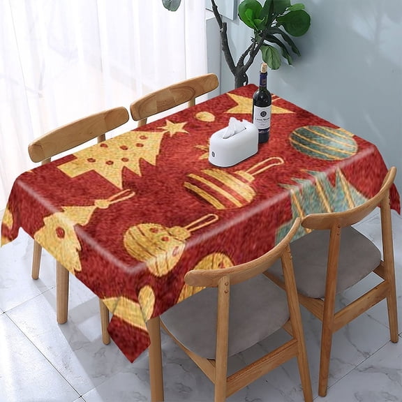 RKSupls Vintage Christmas Toys Pattern Rectangle Dining Tablecloth, Washable Wipeable Stain & Wrinkle Resistant Polyester Tablecloth for Kitchen Picnic Party