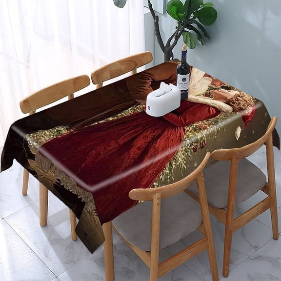RKSupls Vintage Couple Christmas Tree Rectangle Dining Tablecloth, Washable Wipeable Stain & Wrinkle Resistant Polyester Tablecloth for Kitchen Picnic Party