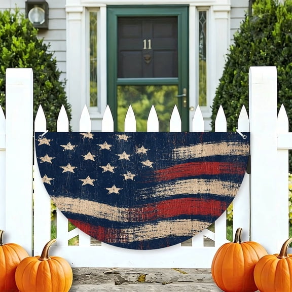 RKSupls Vintage Flag Waves Rustic Wood Patriotic Half Round American Flag Banner 1776-2026, USA Independence Day Fence Porch Hanging Decor