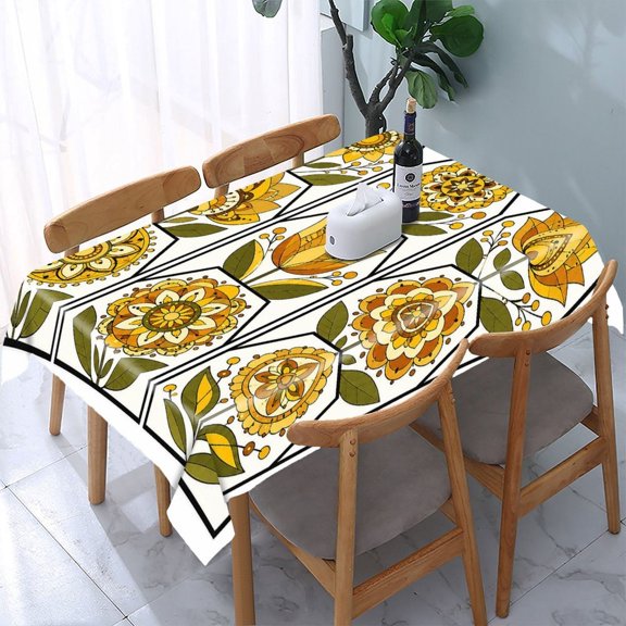 RKSupls Vintage Flower Tiles Rectangle Dining Tablecloth, Washable Wipeable Stain & Wrinkle Resistant Polyester Tablecloth for Kitchen Picnic Party