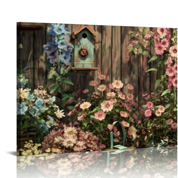 RKSupls Vintage Garden Floral Canvas Wall Art, Rustic Farmhouse Wall Decor Print, Modern Artwork for Living Room Bedroom Office Home Decor