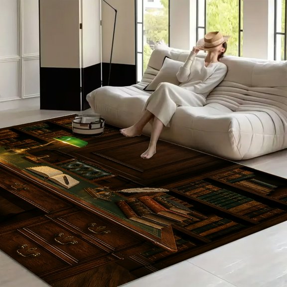 RKSupls Vintage Library Desk With Lamp  Soft Fluffy Velvet Area Rug   for Living Room Bedroom, Non-Slip Washable Carpet, Modern Minimalist Home Decor Floor Mat