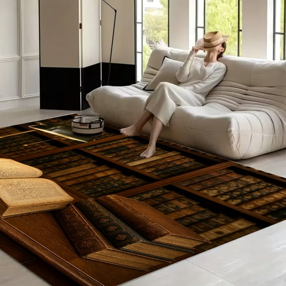 RKSupls Vintage Library Desk  Soft Fluffy Velvet Area Rug   for Living Room Bedroom, Non-Slip Washable Carpet, Modern Minimalist Home Decor Floor Mat