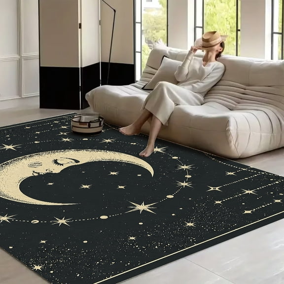 RKSupls Vintage Moon Face Stars Celestial  Soft Fluffy Velvet Area Rug   for Living Room Bedroom, Non-Slip Washable Carpet, Modern Minimalist Home Decor Floor Mat