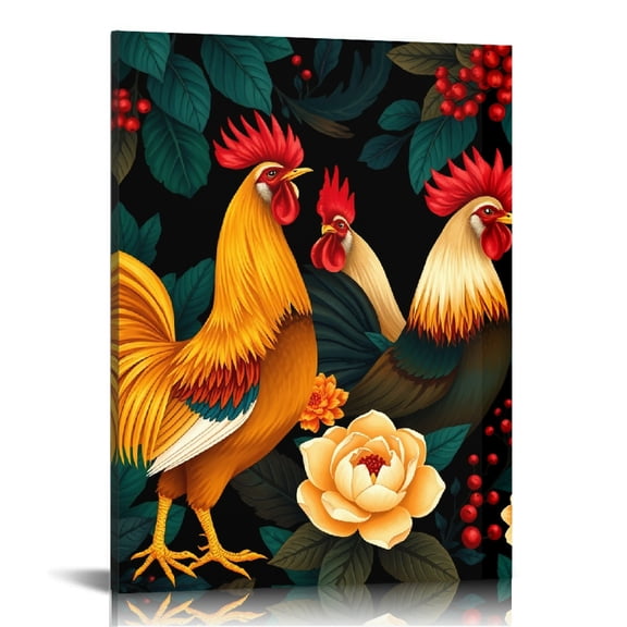 RKSupls Vintage Rooster Floral Canvas Wall Art, Canvas Prints Wall Art for Living Room Bedroom Entryway Office, Art Print Painting for Home Decor